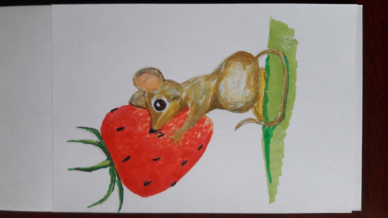 Sketch mouse with strawberry